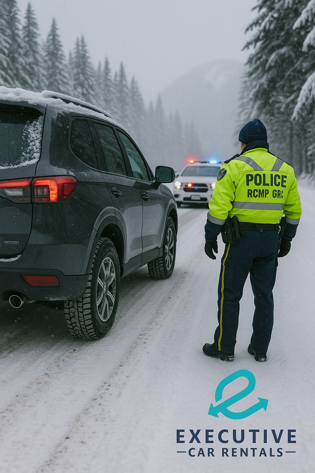 Sea to Sky Highway winter driving with snow tire check by RCMP