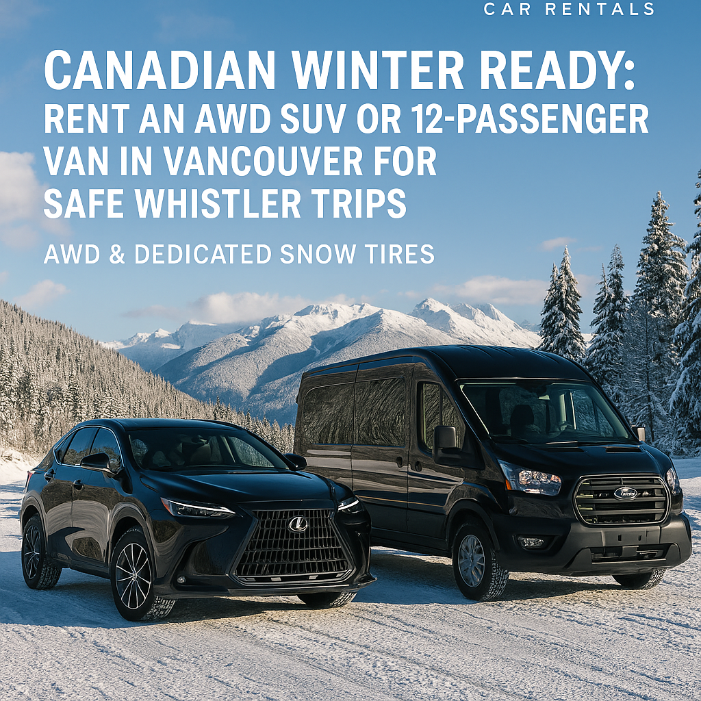 AWD 12 passenger van and SUV with snow tires
